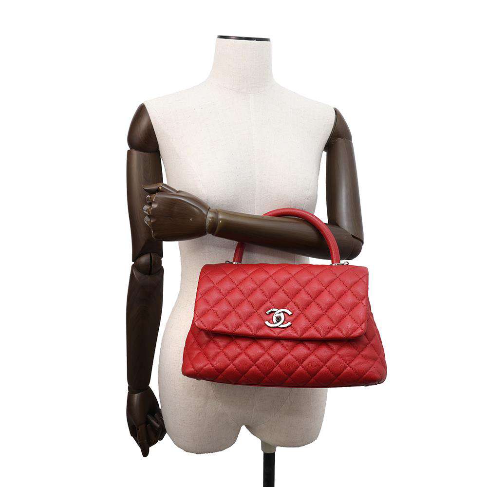 CHANEL Matelasse Coco Handle 29 RedA92991 Caviar Leather Size Large