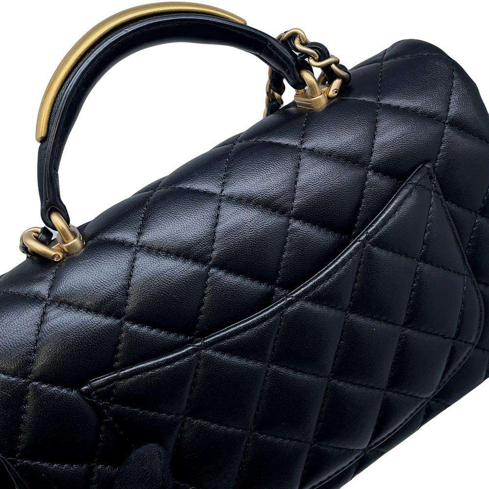 CHANEL Matelasse Top Handle Flap Bag BlackAS2431 Lambskin