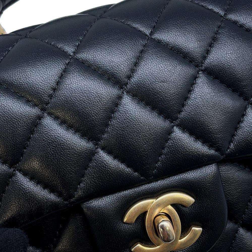 CHANEL Matelasse Top Handle Flap Bag BlackAS2431 Lambskin