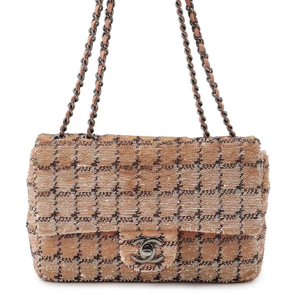 CHANEL CC Flap ChainShoulder Bag Pink Sequins Leather