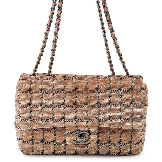 CHANEL CC Flap ChainShoulder Bag Pink Sequins Leather