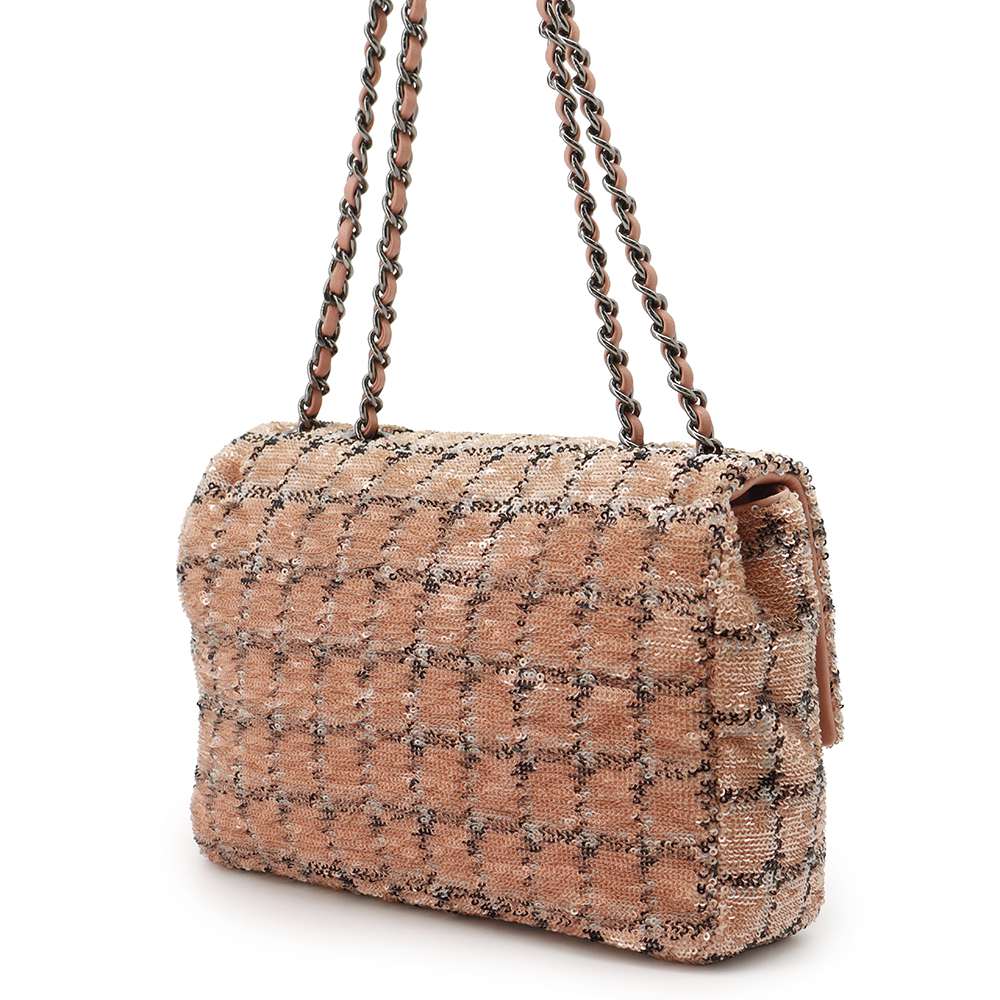 CHANEL CC Flap ChainShoulder Bag Pink Sequins Leather