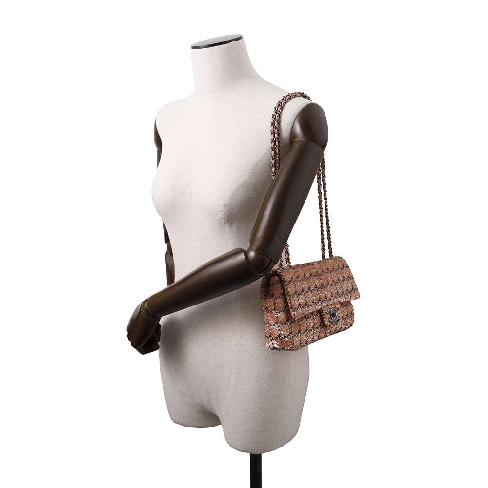 CHANEL CC Flap ChainShoulder Bag Pink Sequins Leather