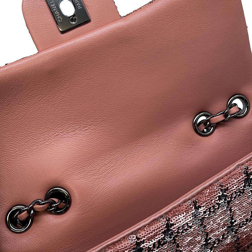 CHANEL CC Flap ChainShoulder Bag Pink Sequins Leather