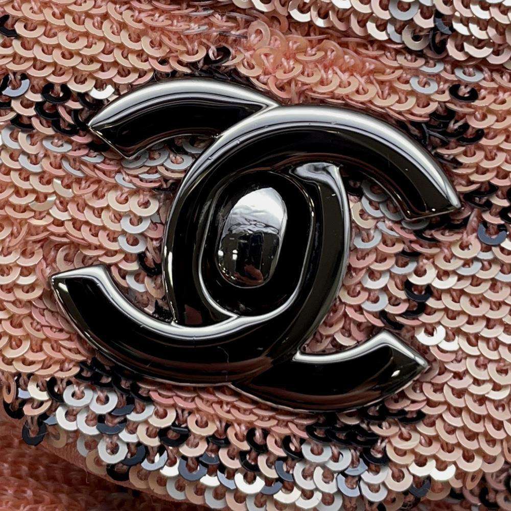 CHANEL CC Flap ChainShoulder Bag Pink Sequins Leather