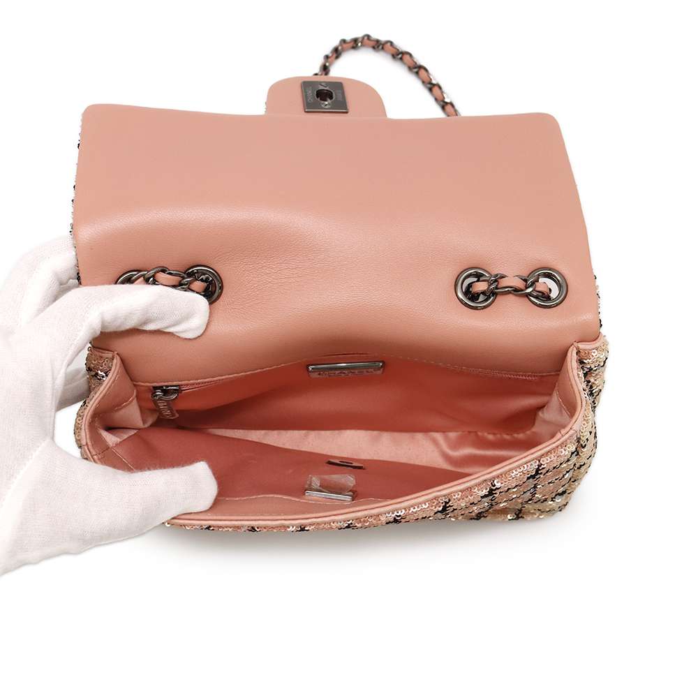CHANEL CC Flap ChainShoulder Bag Pink Sequins Leather