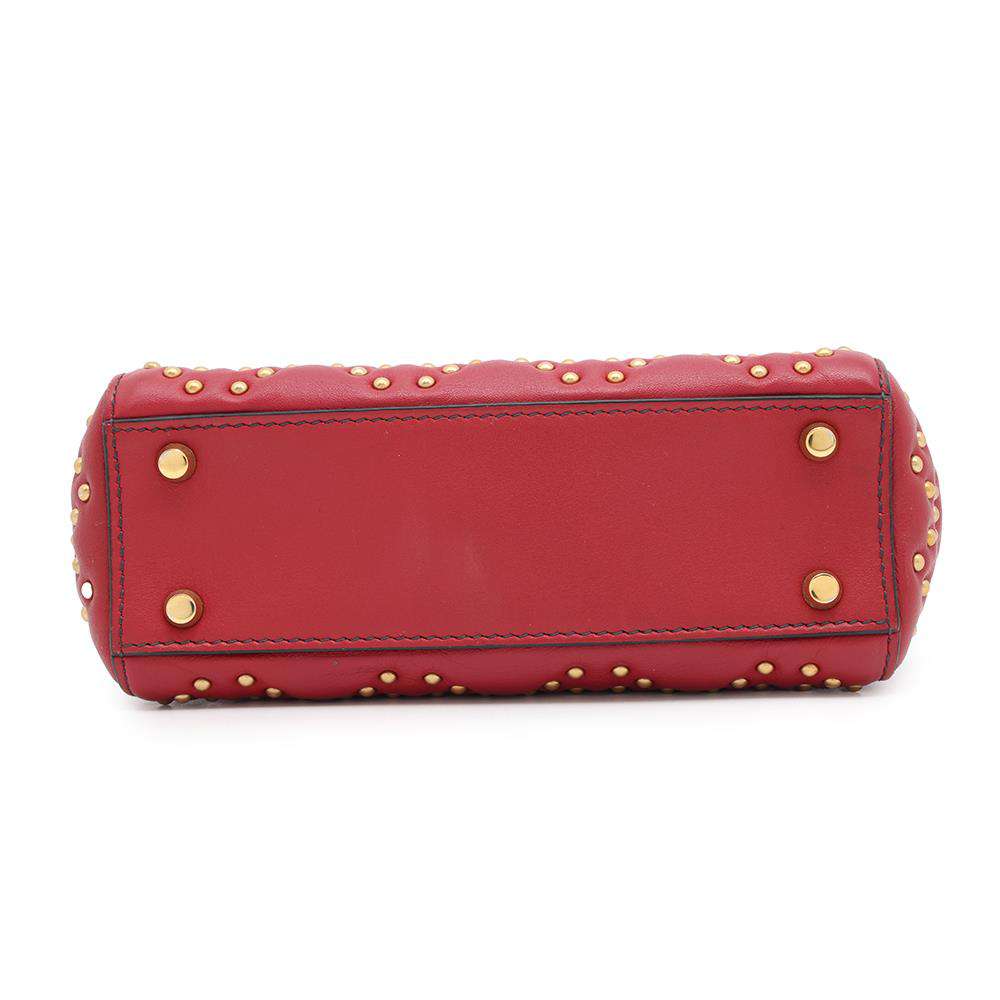 Dior Lady Dior Cannage Studded Sapple Satchel Bag 2017 Red Leather Size Mini