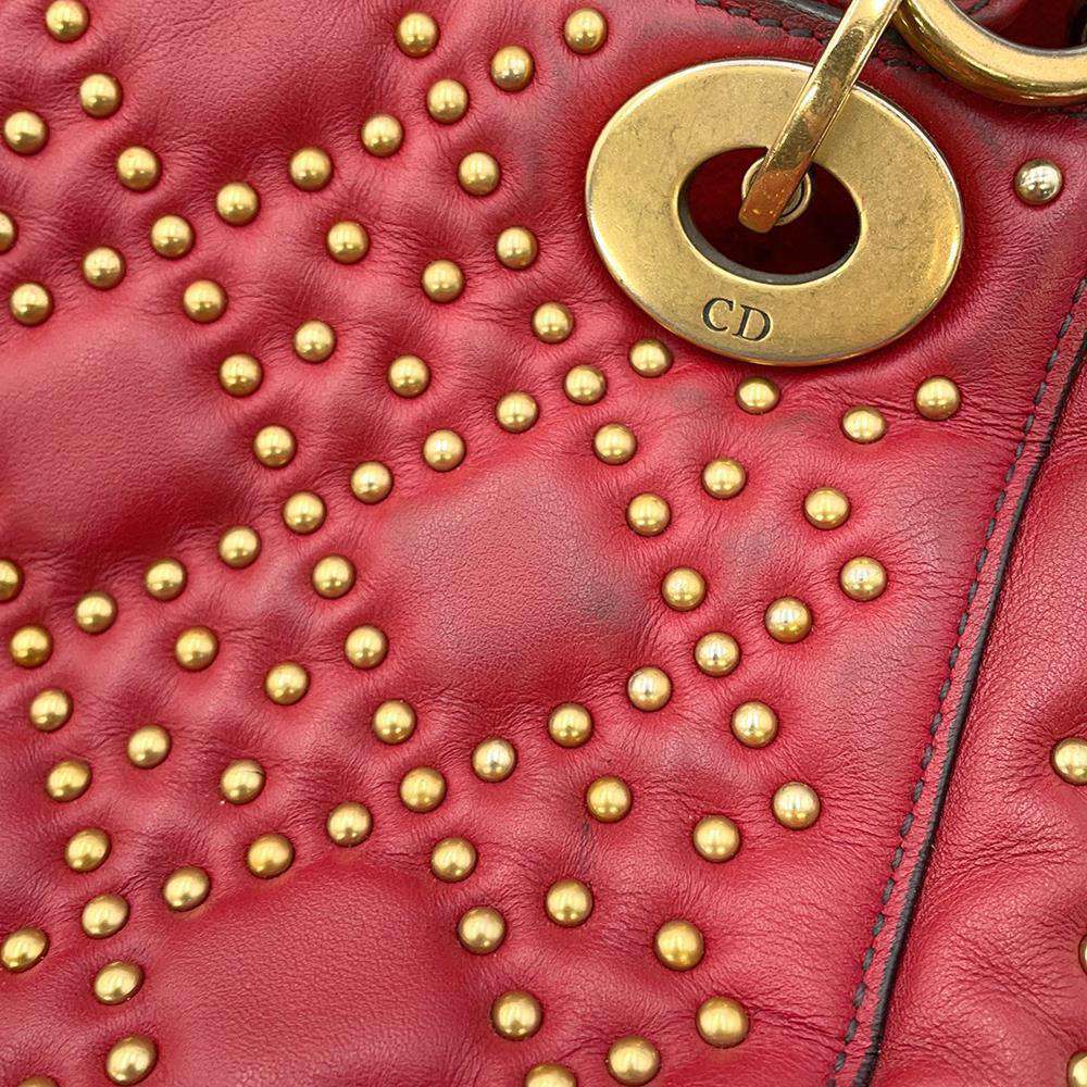 Dior Lady Dior Cannage Studded Sapple Satchel Bag 2017 Red Leather Size Mini