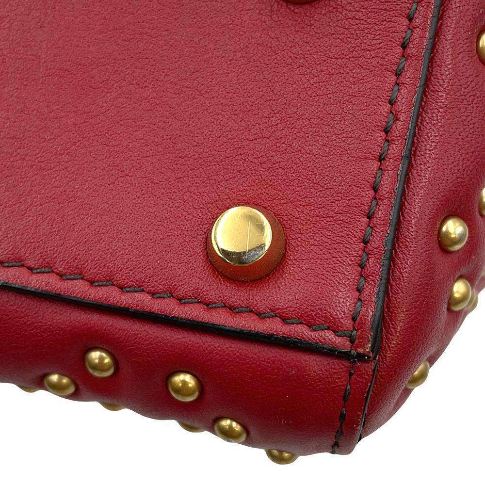 Dior Lady Dior Cannage Studded Sapple Satchel Bag 2017 Red Leather Size Mini