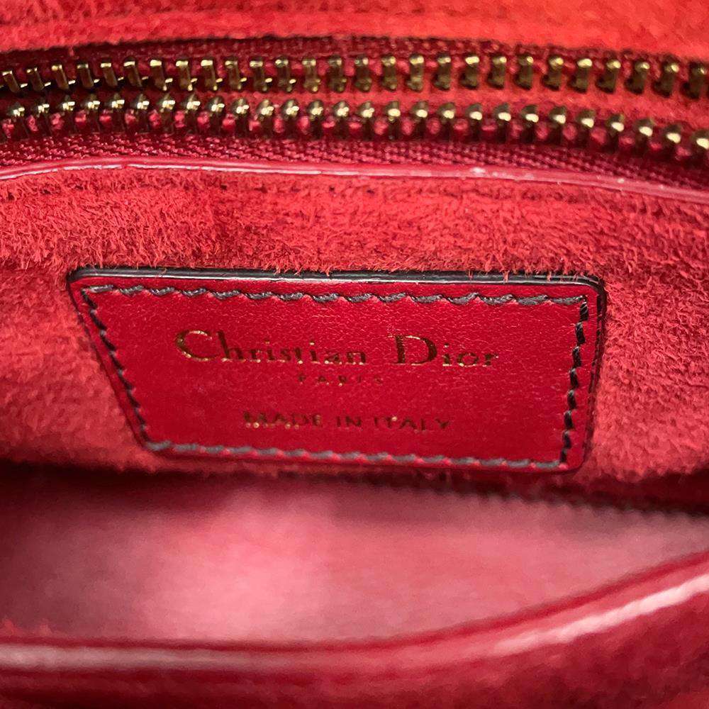 Dior Lady Dior Cannage Studded Sapple Satchel Bag 2017 Red Leather Size Mini