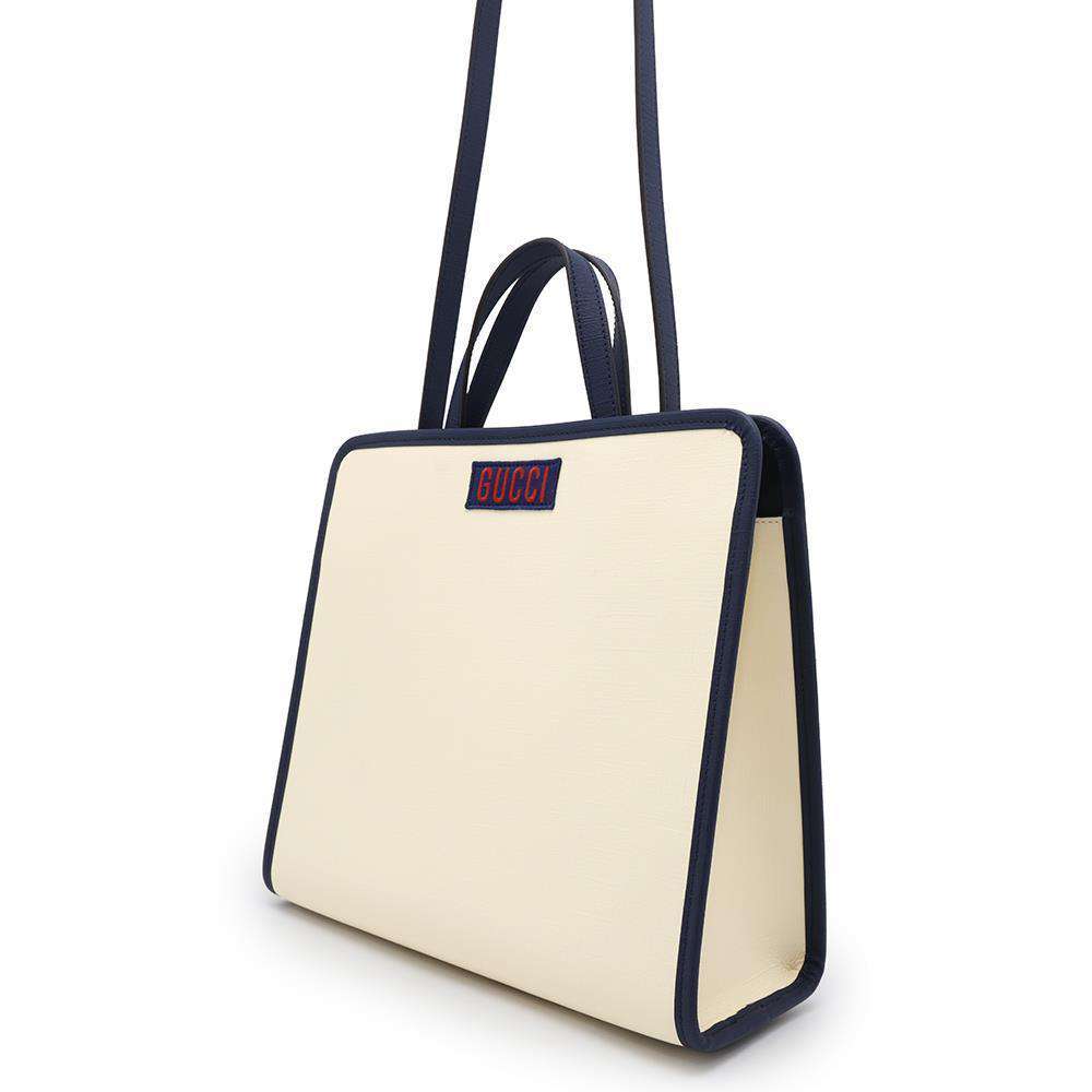 GUCCI Children's Cat 2WAY Tote Bag Ivory/Navy630542 PVC Coated Canvas Leather