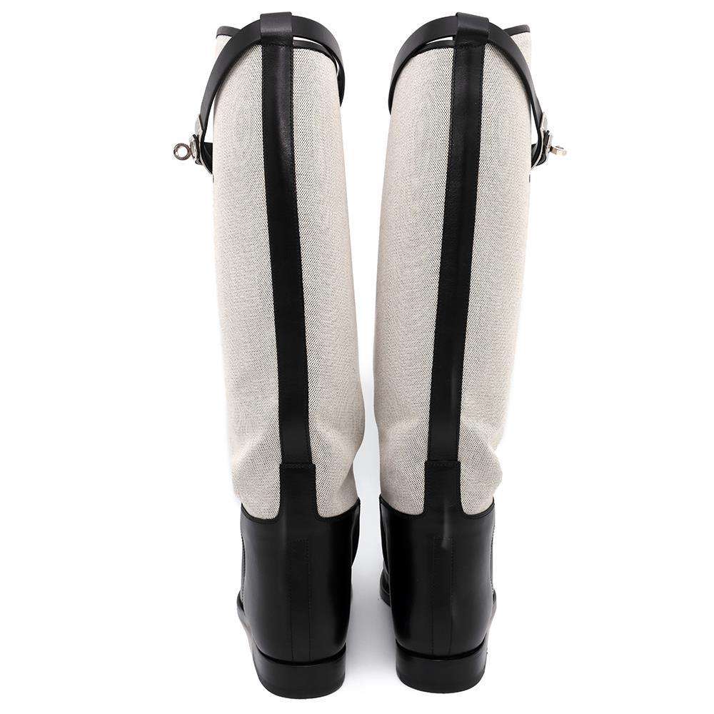 HERMES JumpingBoots Black Toile H Calf Leather Size 37