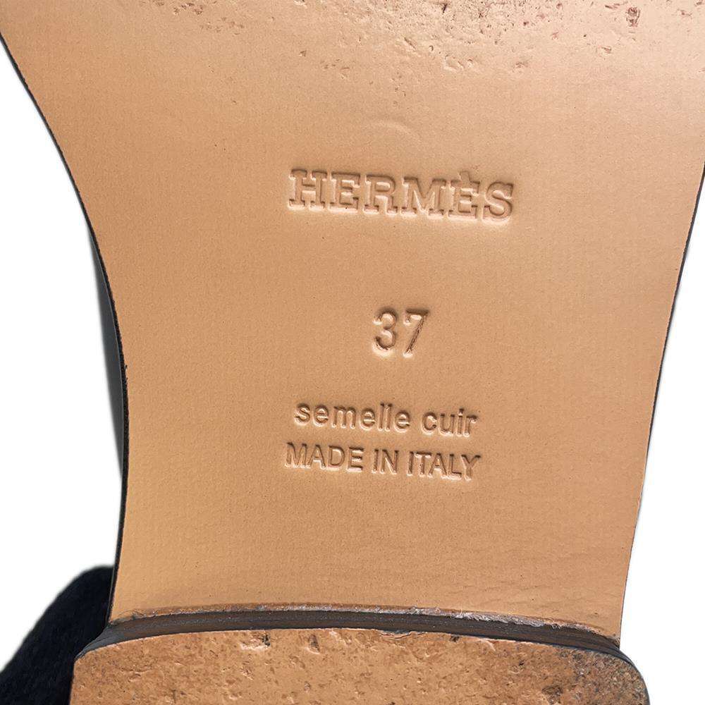 HERMES JumpingBoots Black Toile H Calf Leather Size 37