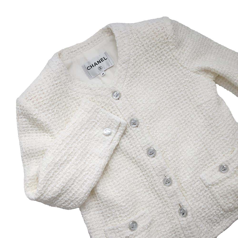 CHANEL No-collar Tweed Jacket Size 38 WhiteP74453 V66060 Cotton70% Nylon18% Rayon12%