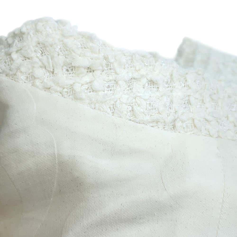 CHANEL No-collar Tweed Jacket Size 38 WhiteP74453 V66060 Cotton70% Nylon18% Rayon12%