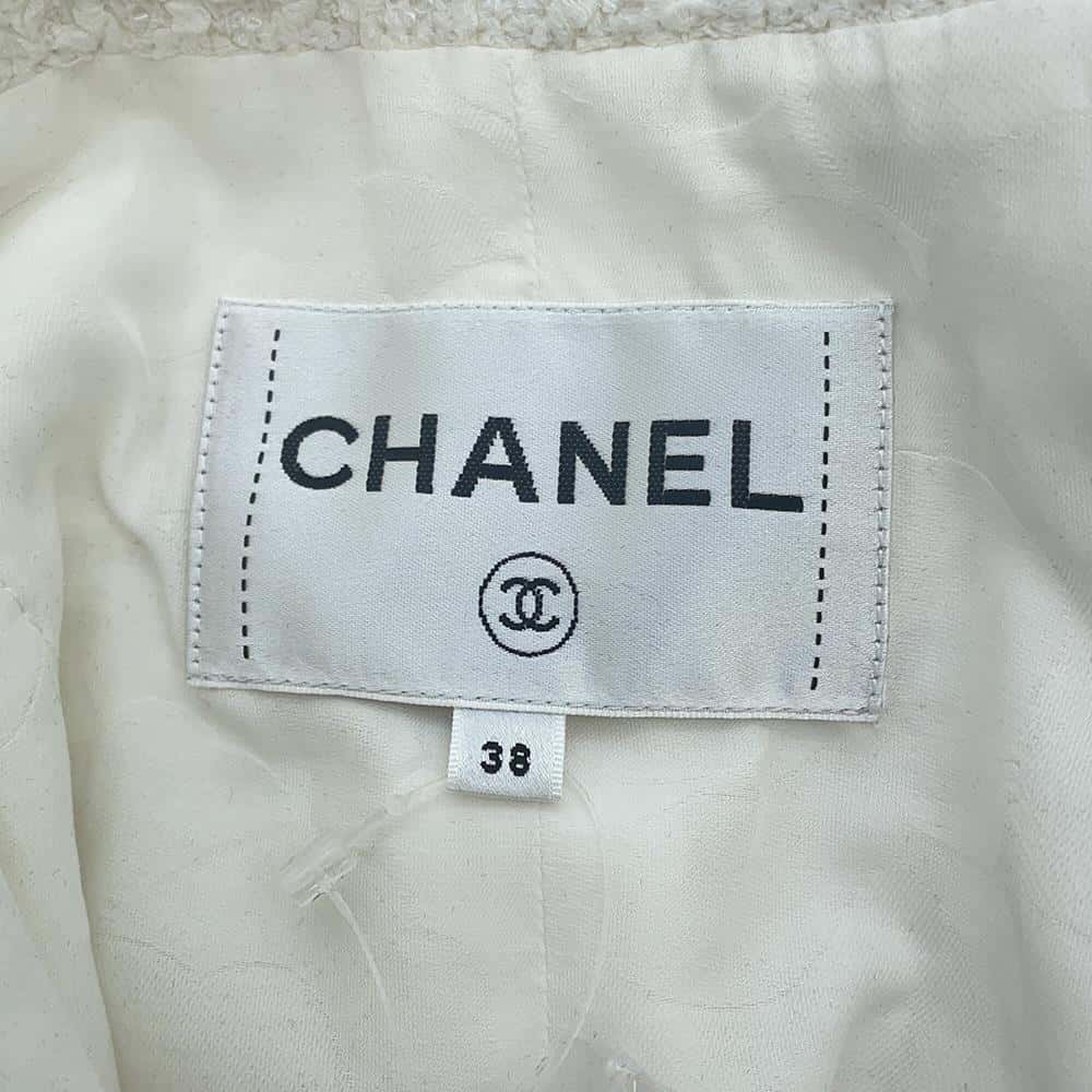 CHANEL No-collar Tweed Jacket Size 38 WhiteP74453 V66060 Cotton70% Nylon18% Rayon12%