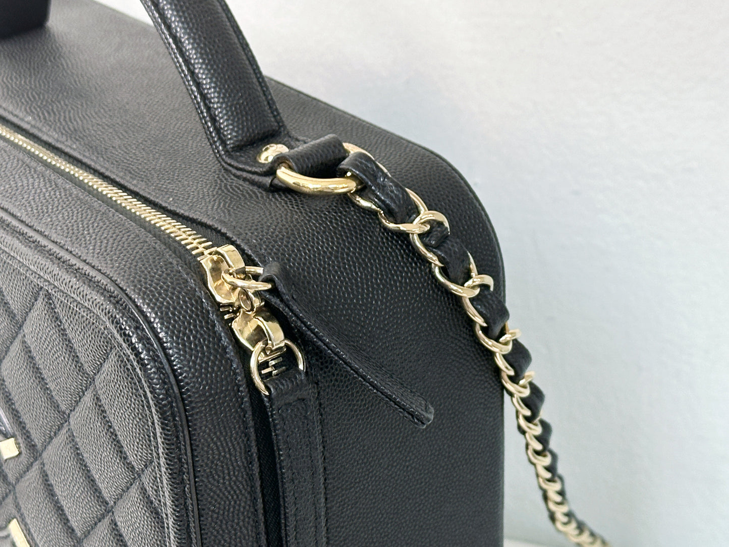 Chanel Filigree Large Black Vanity Case Bag in Caviar Leather GHW