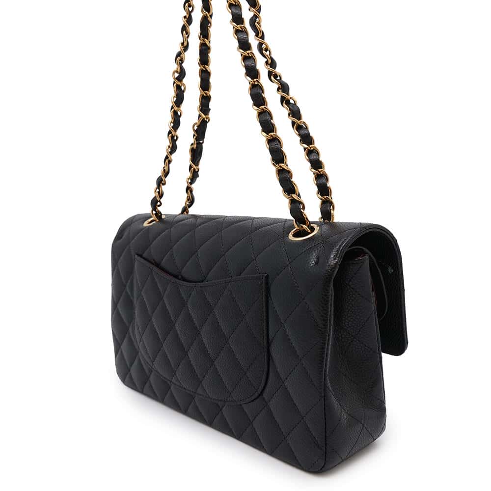 CHANEL Matelasse W flap WChainShoulder Bag BlackA01112 Caviar Leather Size 25