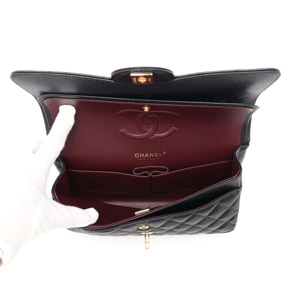 CHANEL Matelasse W flap WChainShoulder Bag BlackA01112 Caviar Leather Size 25