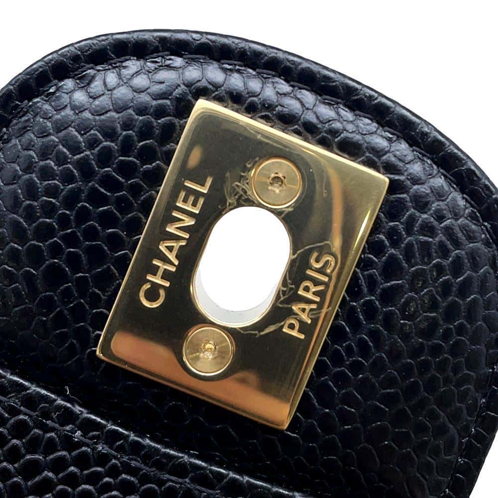 CHANEL Matelasse W flap WChainShoulder Bag BlackA01112 Caviar Leather Size 25