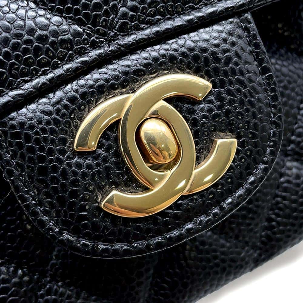 CHANEL Matelasse W flap WChainShoulder Bag BlackA01112 Caviar Leather Size 25