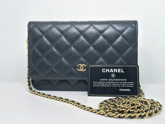 Chanel Classic Wallet on Chain Caviar Black GHW 2859 Holo card