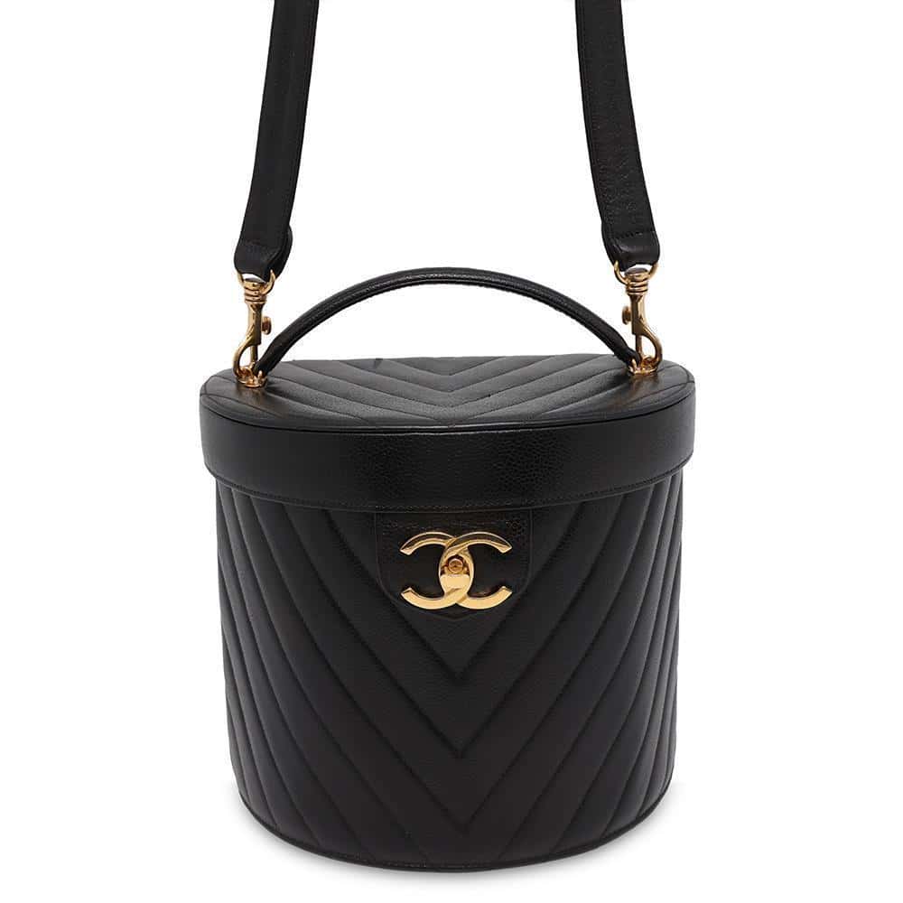 CHANEL Chevron 2way vanity Black Caviar Leather