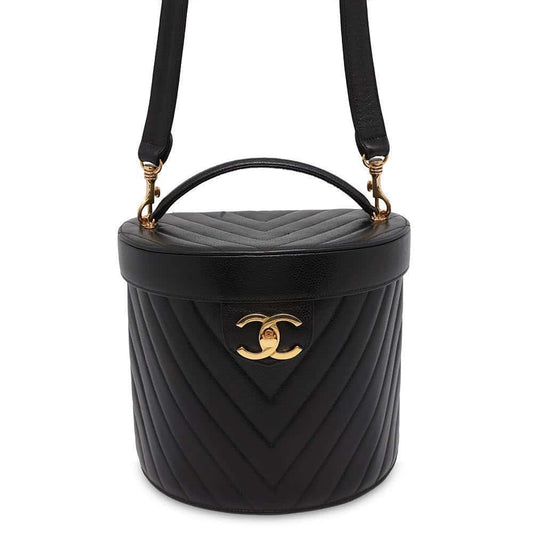 CHANEL Chevron 2way vanity Black Caviar Leather
