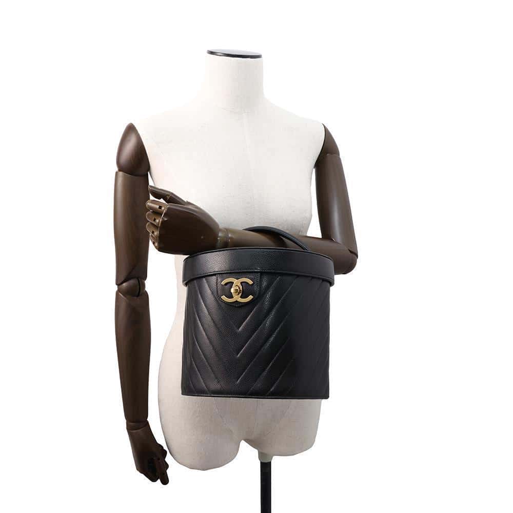 CHANEL Chevron 2way vanity Black Caviar Leather