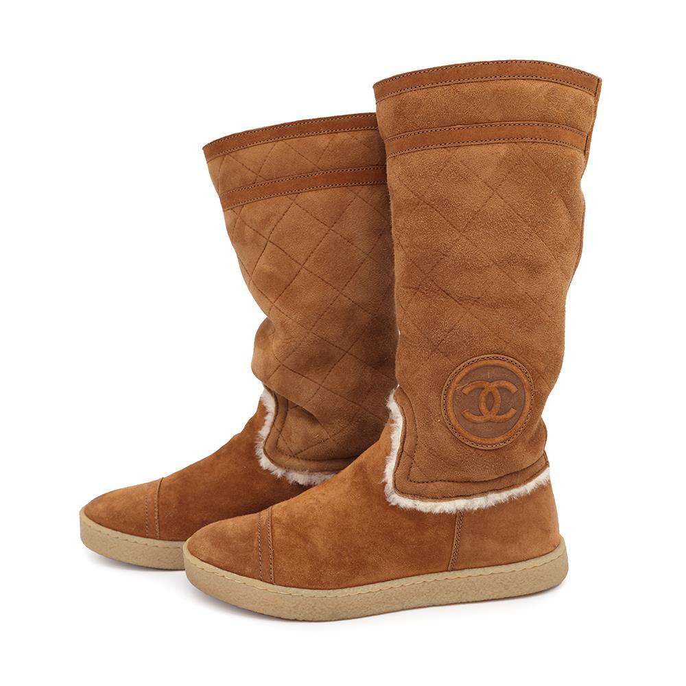 CHANEL Matelasse MoutonBoots CamelG26557 Suede Mouton Size 36