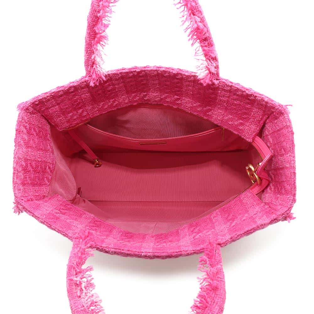 CHANEL Logo Zip Shopping Tote Bag PinkAS0977 Tweed Size Large
