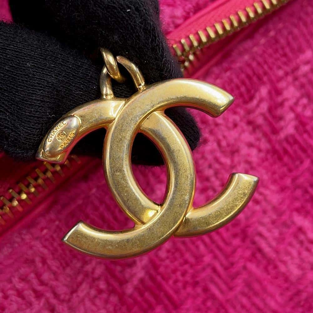 CHANEL Logo Zip Shopping Tote Bag PinkAS0977 Tweed Size Large