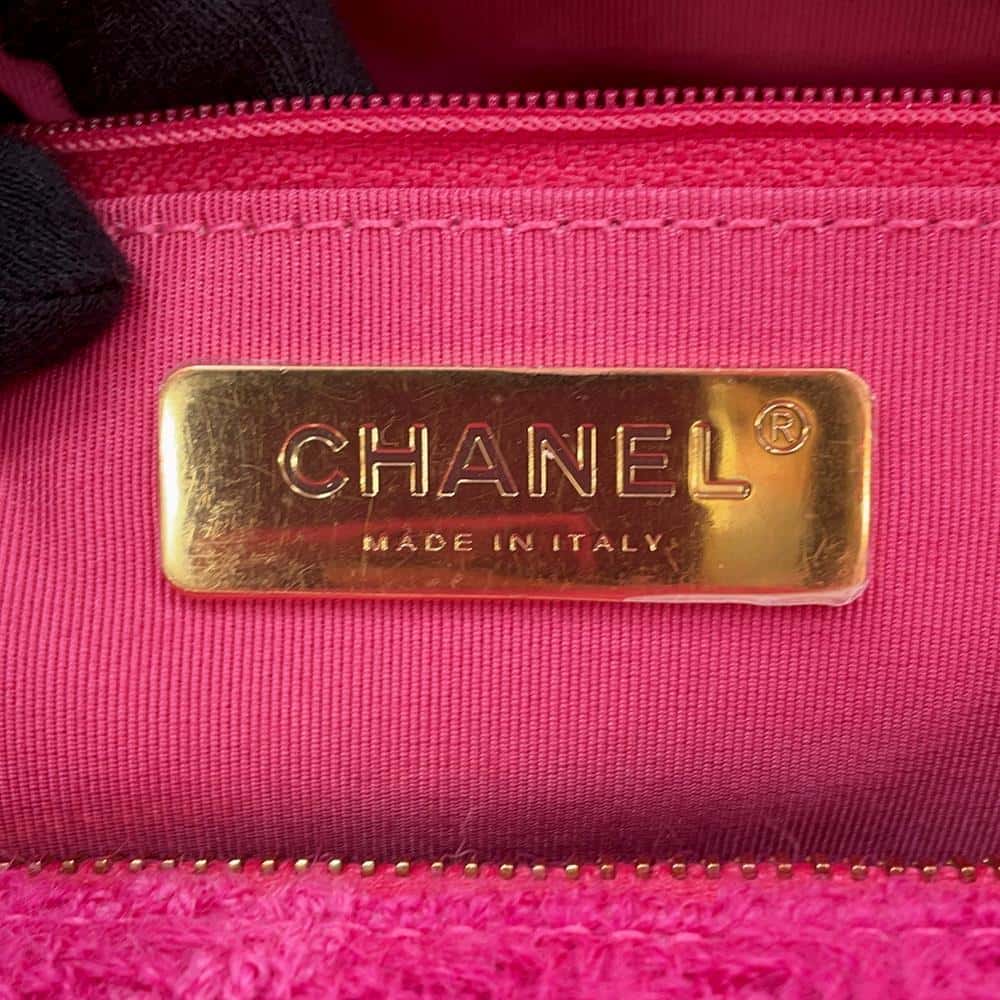 CHANEL Logo Zip Shopping Tote Bag PinkAS0977 Tweed Size Large