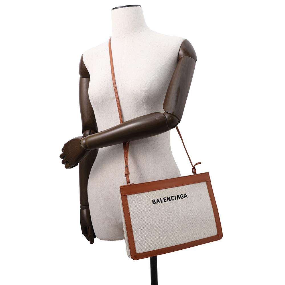 BALENCIAGA NavyPochette White/Brown339937 Canvas Leather