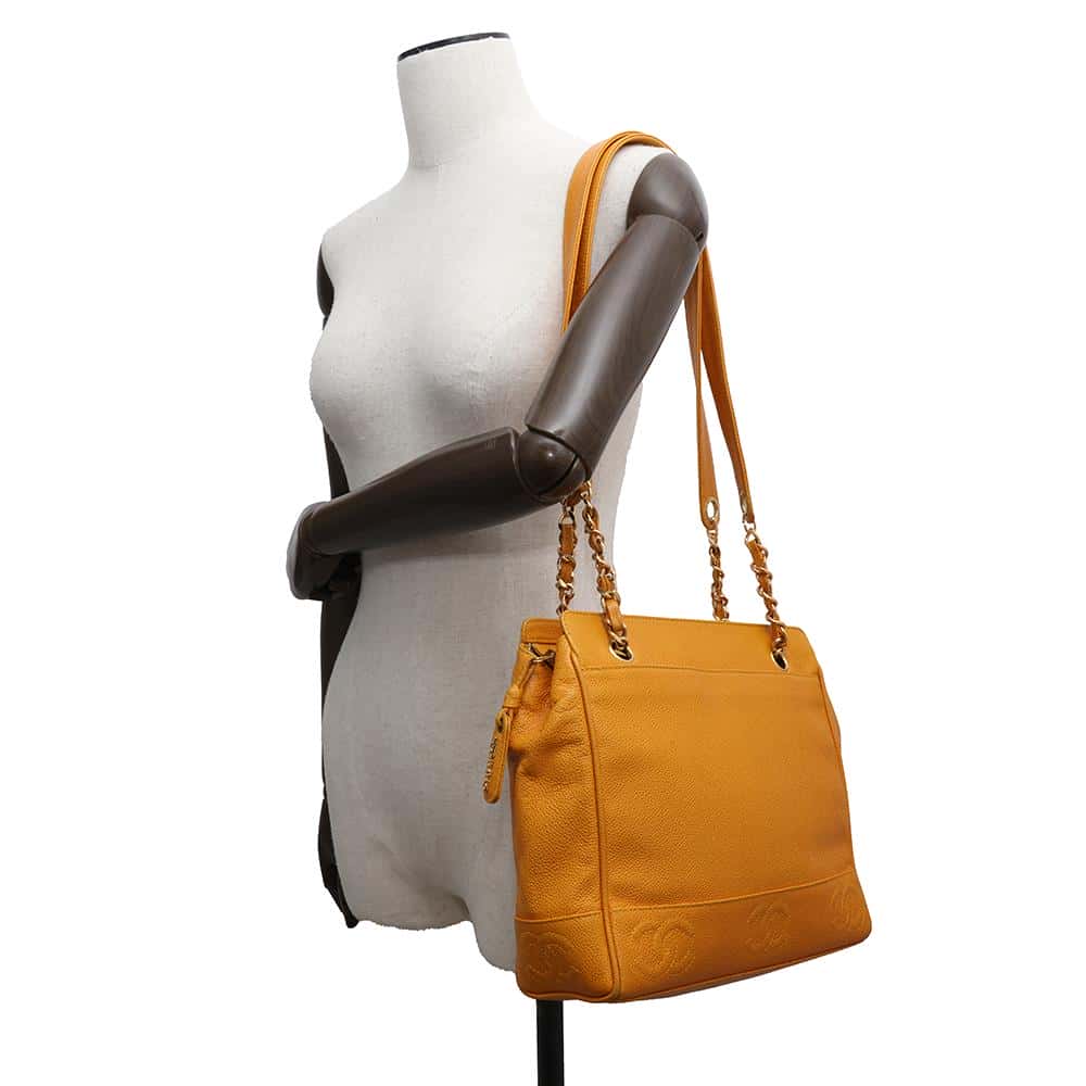 CHANEL Triple Coco ChainShoulder Yellow Caviar Leather