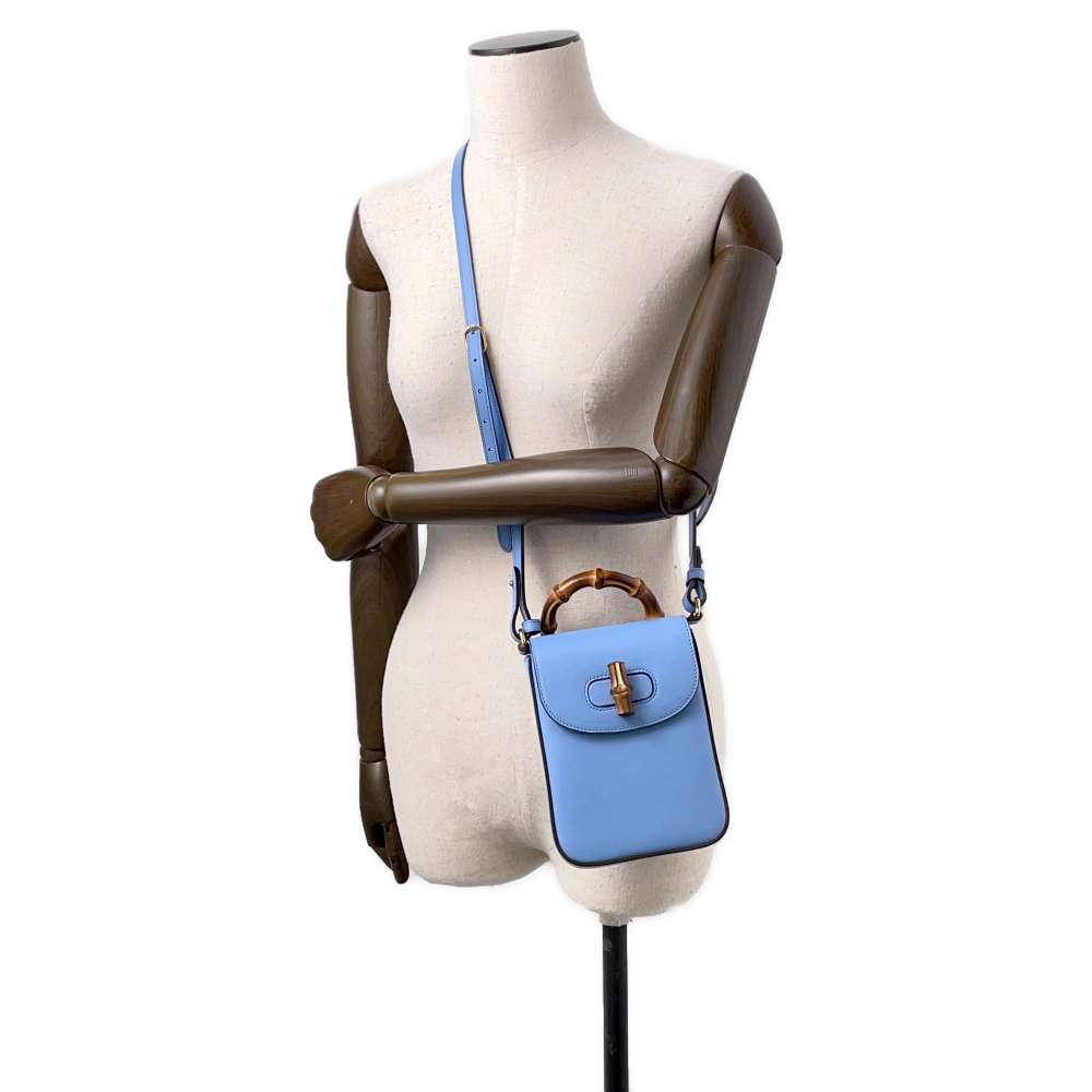 GUCCI Bamboo 3WAYBag Light Blue702106 Leather