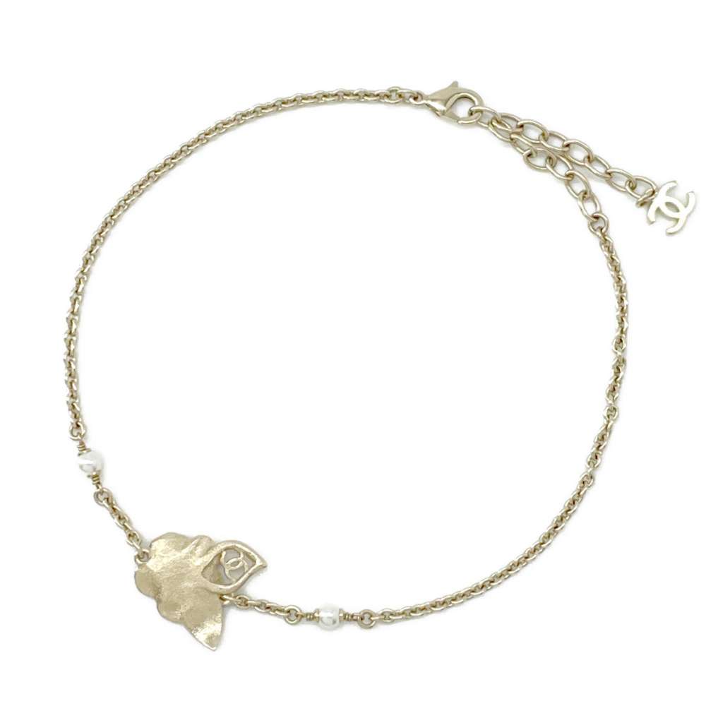 CHANEL Camellia motif choker Champagne GoldABE419 Metal Faux Pearl  Rhinestone