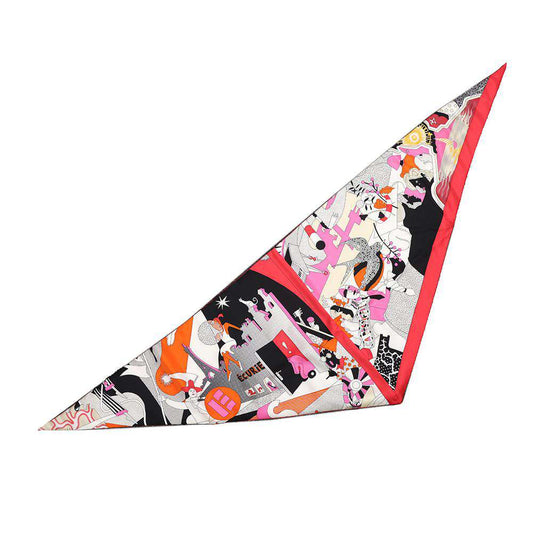 HERMES Triangle Scarf CA DECOIFFE Rose/Noir/Blanc Silk100%
