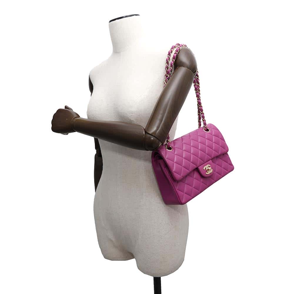 CHANEL Matelasse W Flap ChainShoulder Bag PurpleA01113 Lambskin Size 23
