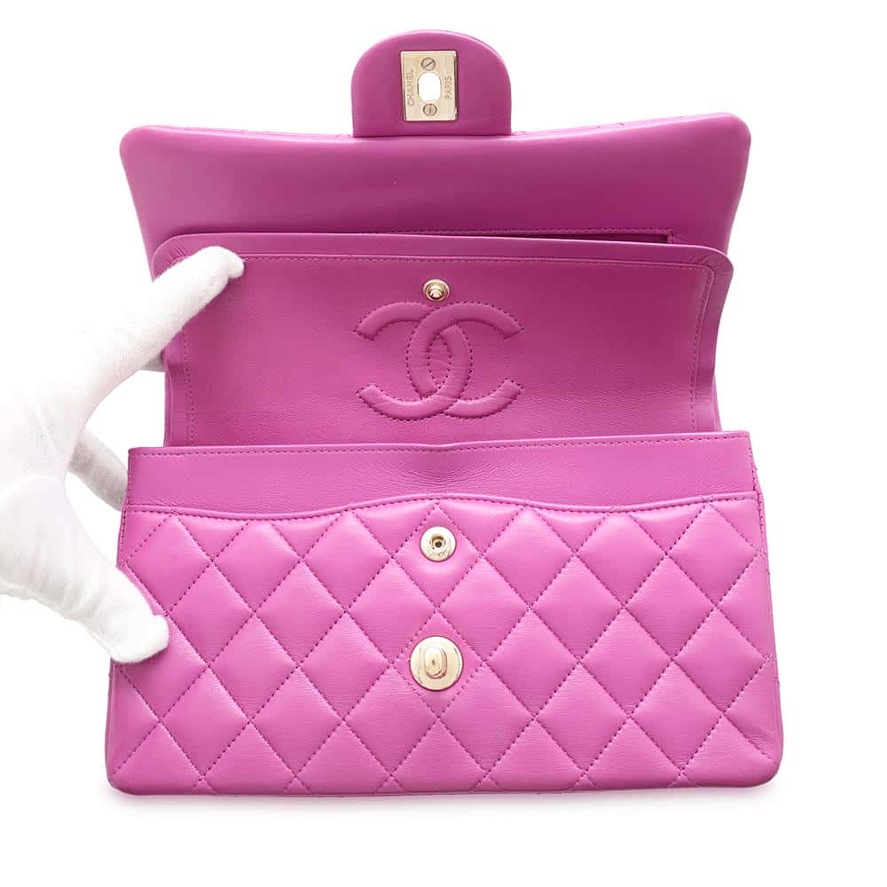 CHANEL Matelasse W Flap ChainShoulder Bag PurpleA01113 Lambskin Size 23