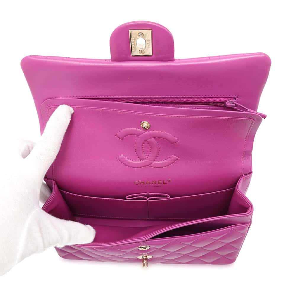 CHANEL Matelasse W Flap ChainShoulder Bag PurpleA01113 Lambskin Size 23