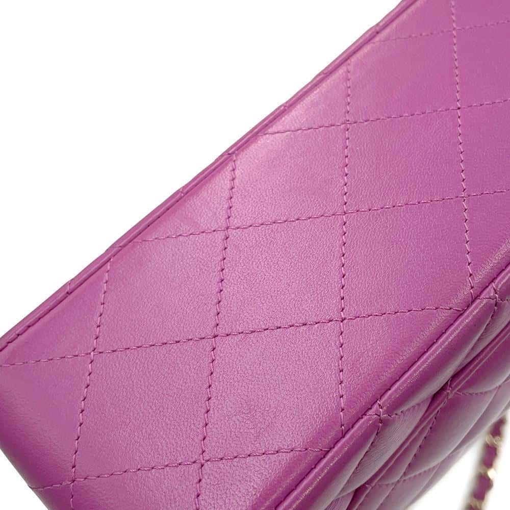 CHANEL Matelasse W Flap ChainShoulder Bag PurpleA01113 Lambskin Size 23