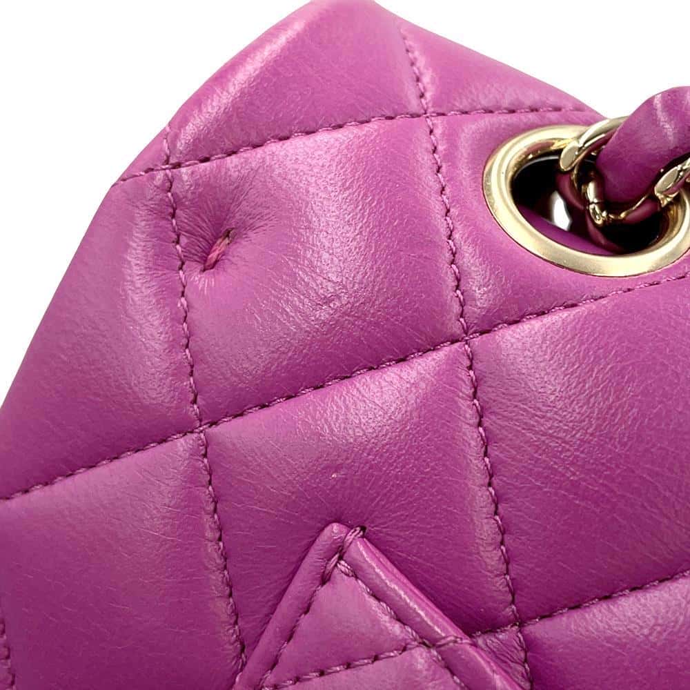 CHANEL Matelasse W Flap ChainShoulder Bag PurpleA01113 Lambskin Size 23