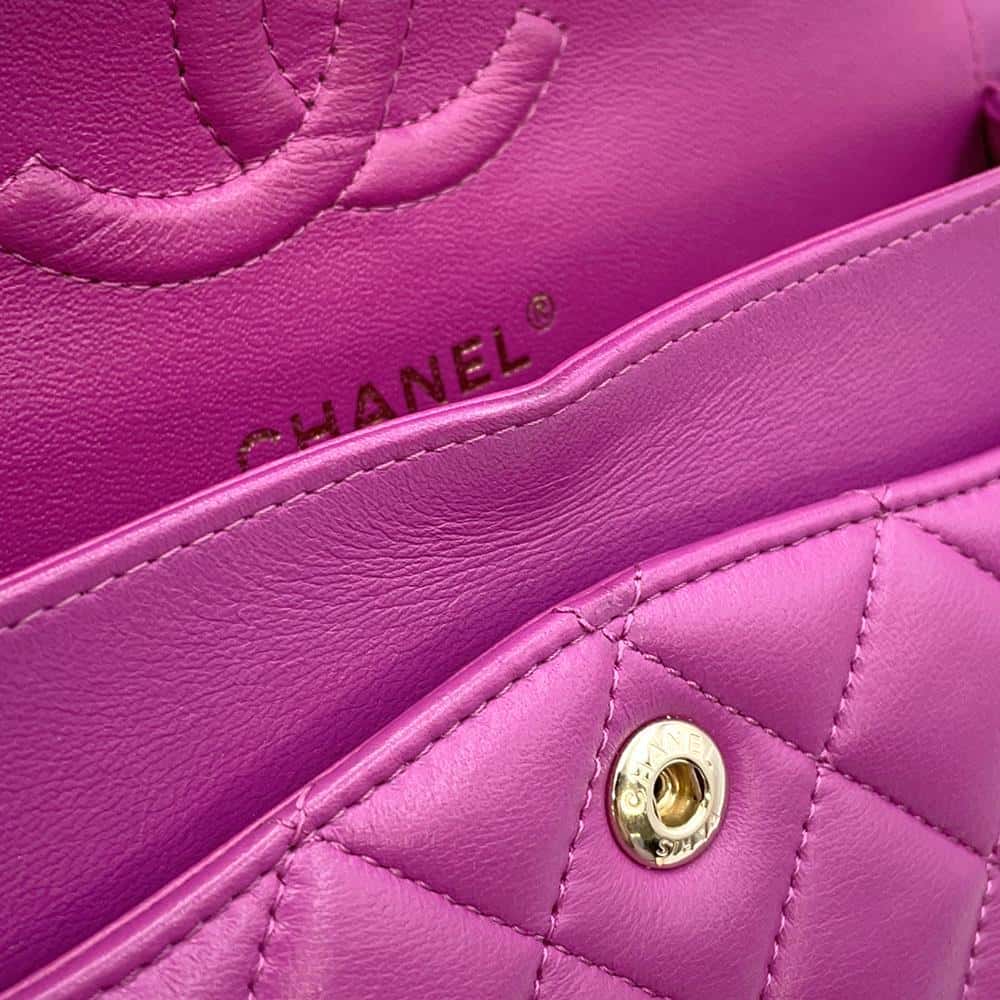 CHANEL Matelasse W Flap ChainShoulder Bag PurpleA01113 Lambskin Size 23