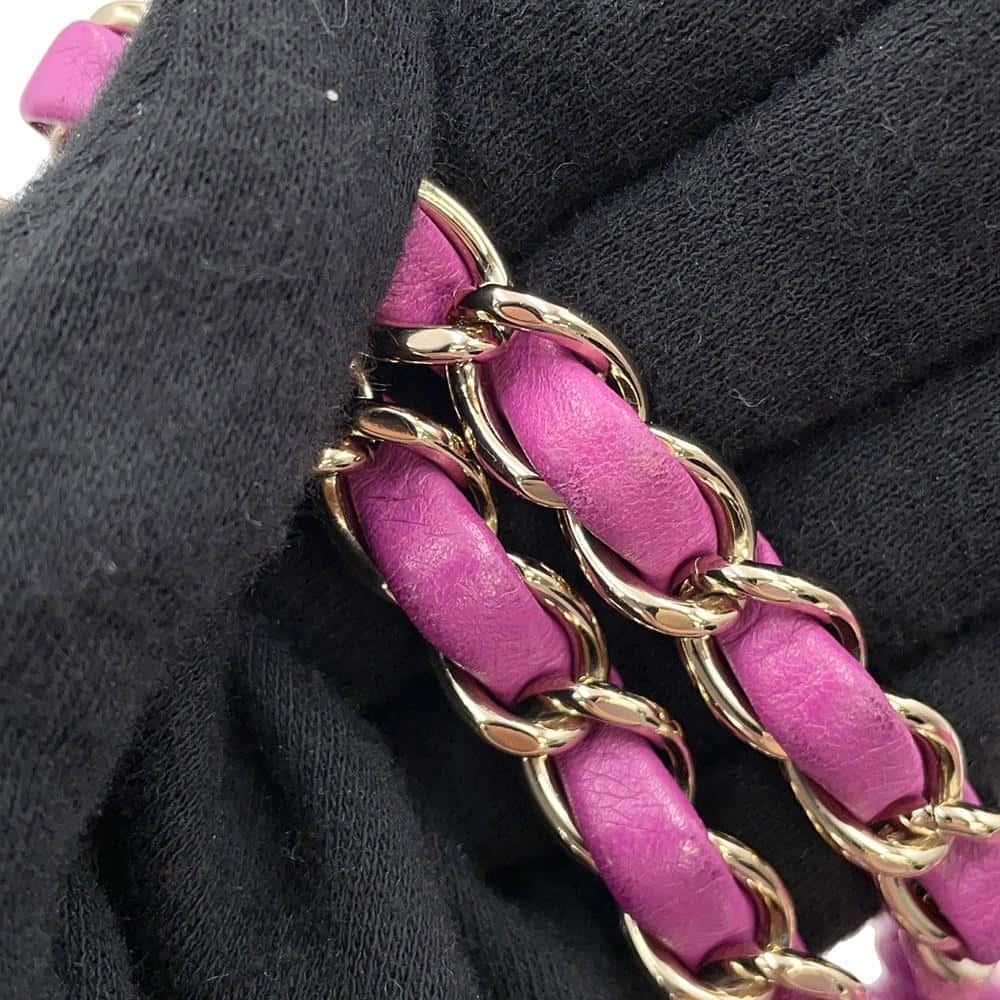 CHANEL Matelasse W Flap ChainShoulder Bag PurpleA01113 Lambskin Size 23