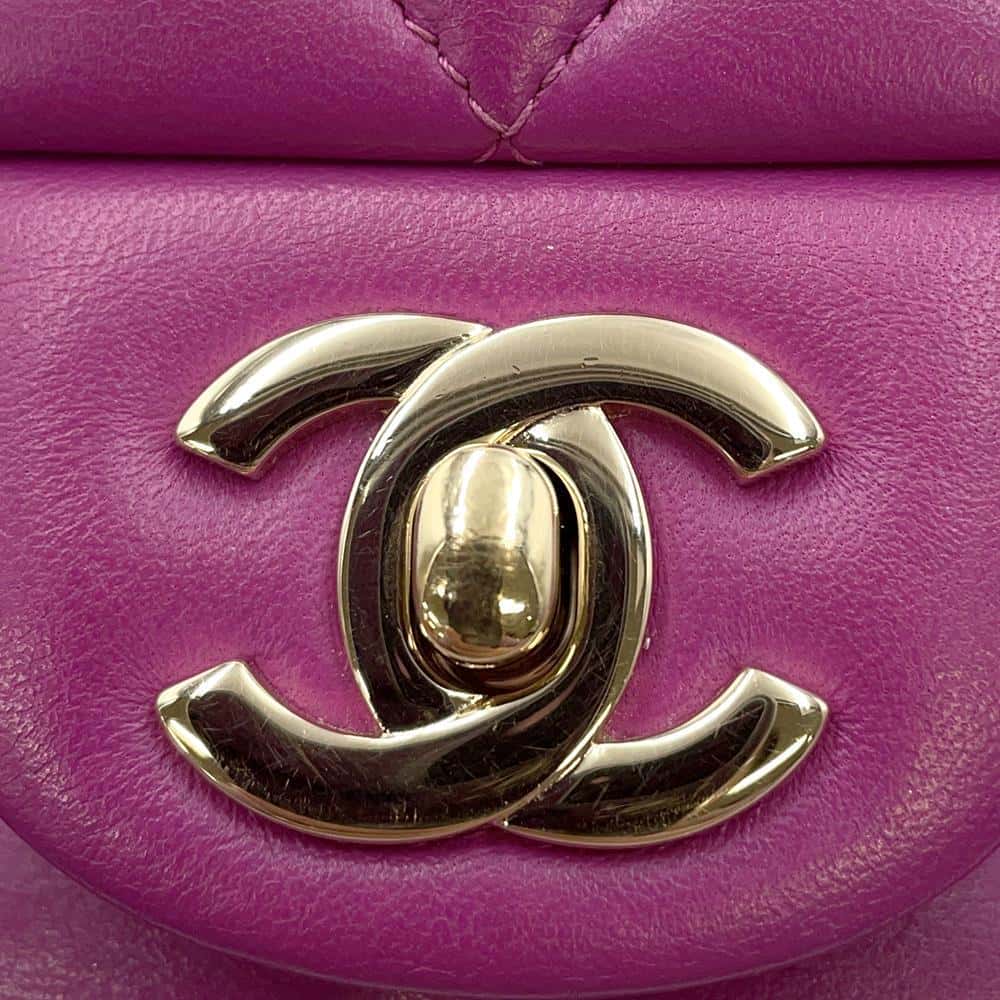 CHANEL Matelasse W Flap ChainShoulder Bag PurpleA01113 Lambskin Size 23
