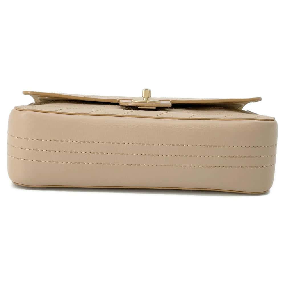 CHANEL Matelasse W-Flap W-Chain Shoulder Bag BeigeA01112 Leather