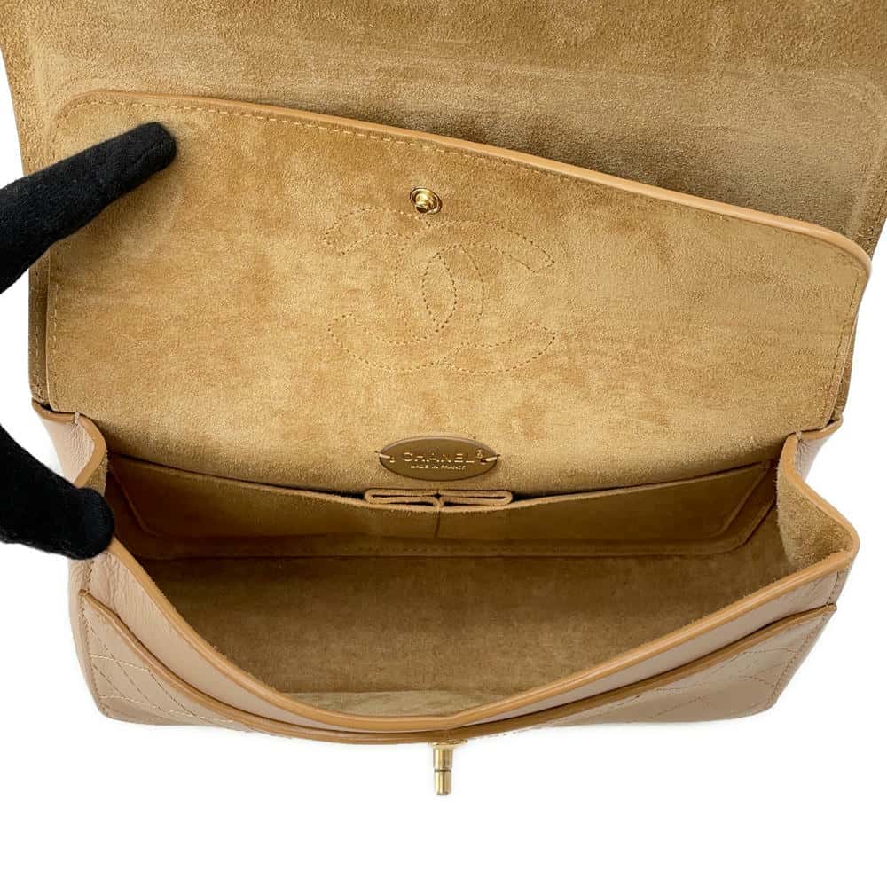 CHANEL Matelasse W-Flap W-Chain Shoulder Bag BeigeA01112 Leather