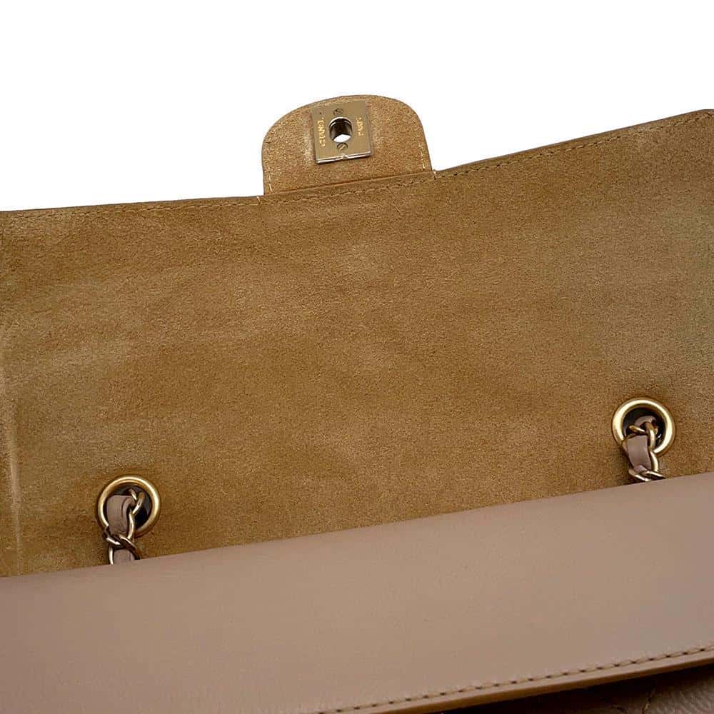 CHANEL Matelasse W-Flap W-Chain Shoulder Bag BeigeA01112 Leather