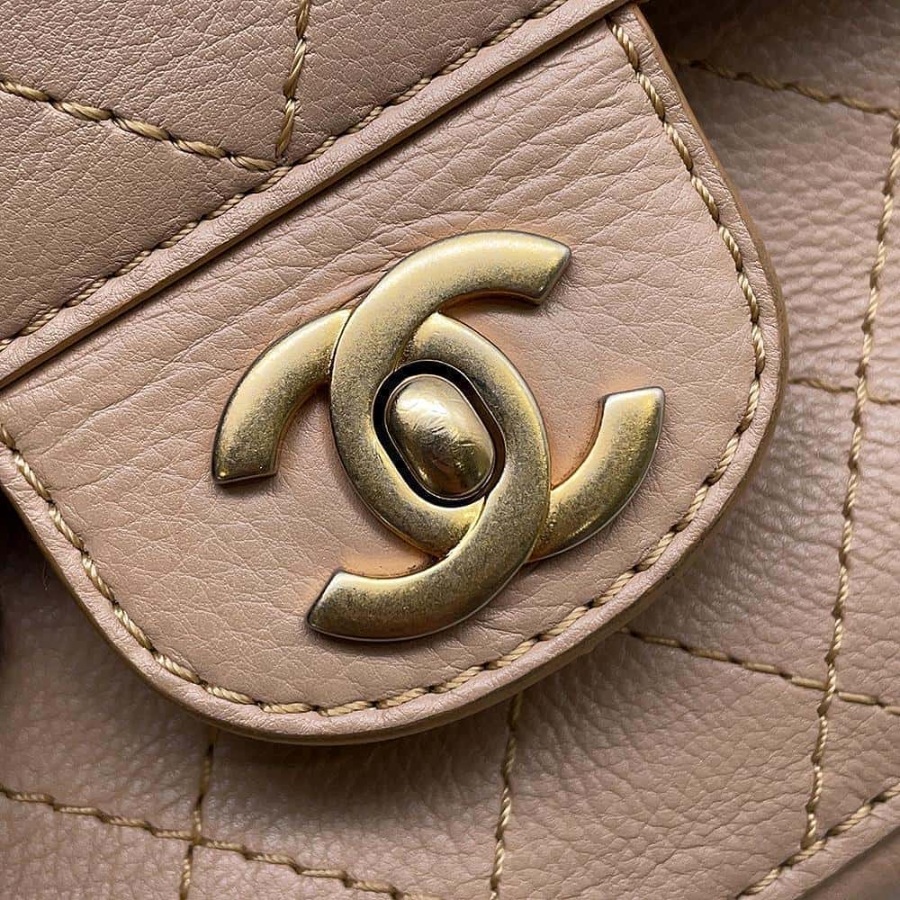 CHANEL Matelasse W-Flap W-Chain Shoulder Bag BeigeA01112 Leather